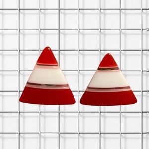 1980s Acrylic Stripe Triangle Earrings Red White Clear Pierced